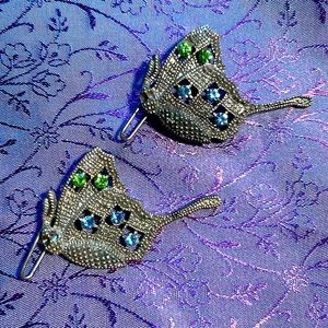 Vintage crystal Butterfly barrettes